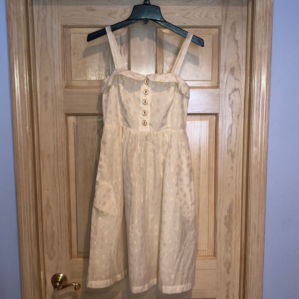 White & Gold Threaded past the knee dress